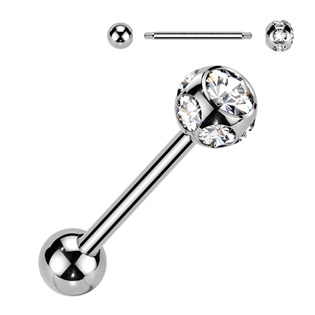 PJ01057-P Piercing do jazyku - kulička zdobená kamínky
