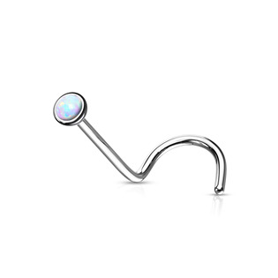 TIT1059-OP05 Zahnutý piercing do nosu - titan, opál 2 mm