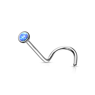 TIT1059-OP05 Zahnutý piercing do nosu - titan, opál 2 mm