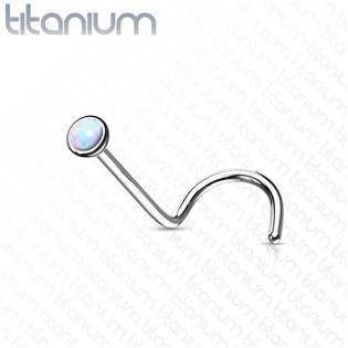 TIT1059-OP17 Zahnutý piercing do nosu - titan, opál 2 mm