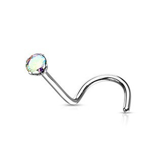 TIT1063A-020 Zahnutý piercing do nosu - titan, kamínek 2 mm