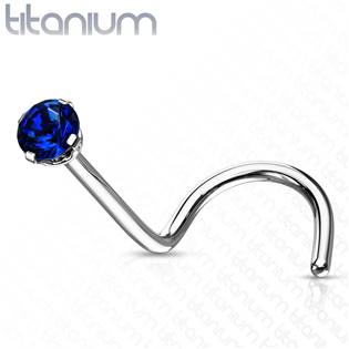TIT1063K-020 Zahnutý piercing do nosu - titan, kamínek 2 mm
