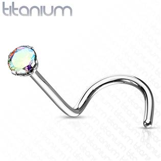 TIT1063K-020 Zahnutý piercing do nosu - titan, kamínek 2 mm