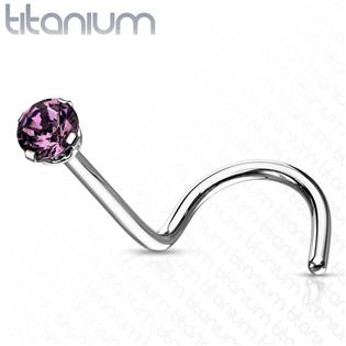 TIT1063K-020 Zahnutý piercing do nosu - titan, kamínek 2 mm