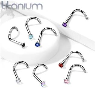 TIT1063P-020 Zahnutý piercing do nosu - titan, kamínek 2 mm