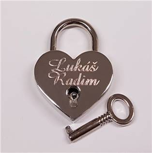 ZA0022 Zámeček lásky - srdíčko stříbrné barvy, rozměr 39 x 30 mm