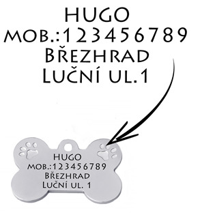 PZ035-L Ocelová psí známka - kost VELKÁ