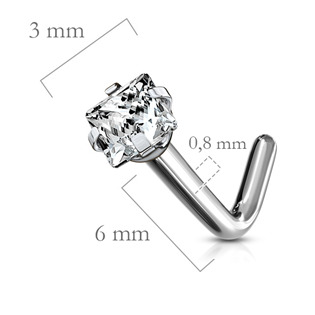 TIT1040-C Zahnutý piercing do nosu - titan, čirý kamínek