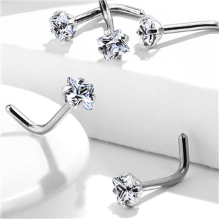 TIT1040-C Zahnutý piercing do nosu - titan, čirý kamínek