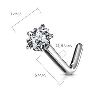 TIT1041-C Zahnutý piercing do nosu - titan hvězda, čirý kamínek