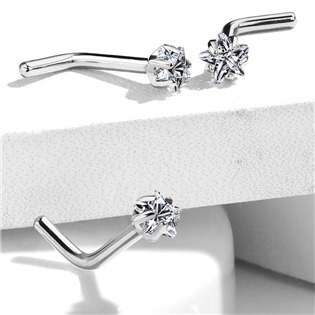 TIT1041-C Zahnutý piercing do nosu - titan hvězda, čirý kamínek