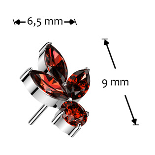 TIT1507-R Ozdobná část k PUSH IN piercingu TITAN, červené zirkony