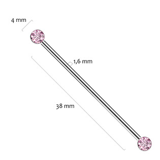 TIT1394-P Industrial PUSH IN piercing TITAN, růžové zirkony