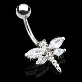 WP01078 Piercing do pupíku - vážka s čirými kamínky
