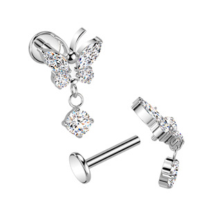 TIT1535-1206 Piercing do brady - labreta s motýlkem TITAN, 1,2 x 6 mm