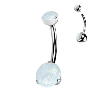 TIT1145-OP17 Piercing do pupíku - TITAN, bílý opál