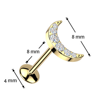 TIT1583-GD Zlacený piercing do brady měsíček - PUSH IN labreta TITAN
