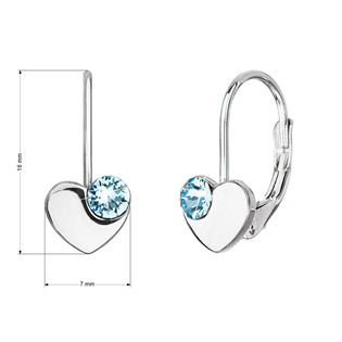 EG2886-AQ Stříbrné náušnice srdíčka se Swarovski krystaly, Aqua