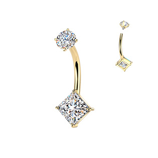 BS1075-GD Zlacený ocelový piercing do pupíku čtverec