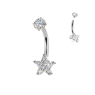 BS1072 Ocelový piercing do pupíku hvězda