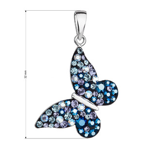 EG1016-BS Stříbrný přívěšek motýlek s krystaly Crystals from Swarovski® Blue style