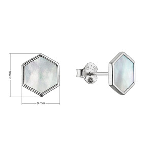 EG1386 Stříbrné náušnice hexagon s bílou perletí