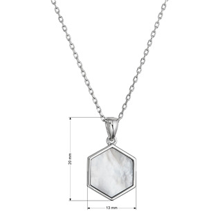 EG1431 Stříbrný náhrdelník hexagon s bílou perletí