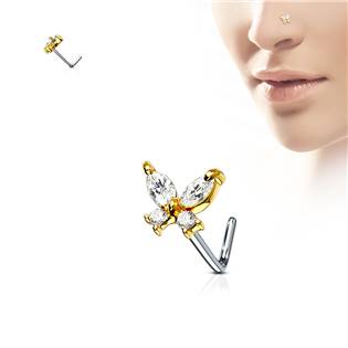 N0082-P Zahnutý piercing do nosu - motýlek