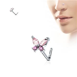 N0082-P Zahnutý piercing do nosu - motýlek