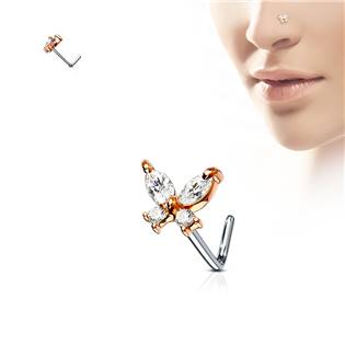 N0082-Q Zahnutý piercing do nosu - motýlek