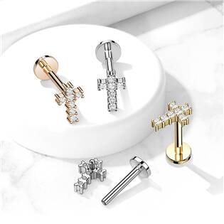 LB0034GD-1208 Labreta / cartilage piercing - křížek