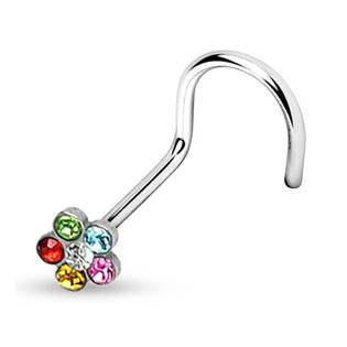 N01062-AB Zahnutý piercing do nosu  - kytička