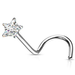 N0138P Zahnutý piercing do nosu hvězdička