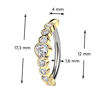 WP0106GD-C Zlacený piercing do pupíku se štítem se srdíčky