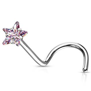 N0138Q Zahnutý piercing do nosu hvězdička
