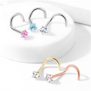 N0138Q Zahnutý piercing do nosu hvězdička