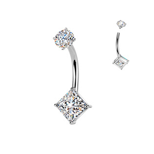 BS1075 Ocelový piercing do pupíku čtverec