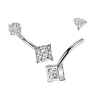 BS1075 Ocelový piercing do pupíku čtverec