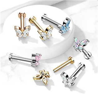 LB0023C-1208 Labreta /  helix / tragus piercing -  motýlek