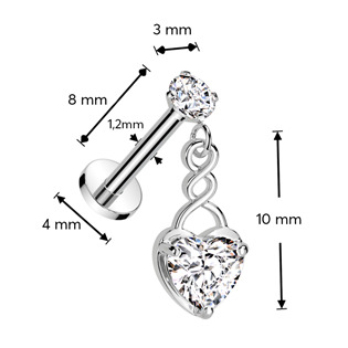 LB050-ST Labreta - piercing do brady se srdíčkem