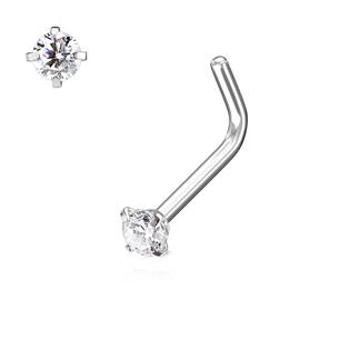 N0170-03 Zahnutý piercing do nosu, čirý kamínek