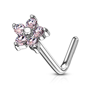 N0083-AB Zahnutý piercing do nosu - kytička