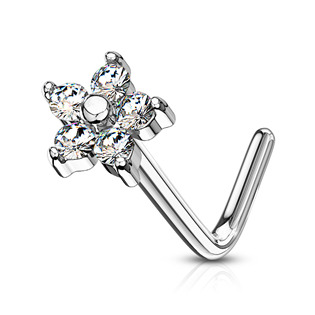 N0083-AB Zahnutý piercing do nosu - kytička