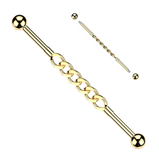 ID01049-GD Zlacený industrial piercing řetěz