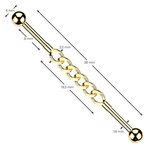 ID01049-GD Zlacený industrial piercing řetěz