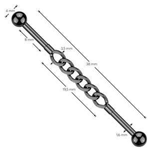 ID01049-K Černý industrial piercing řetěz