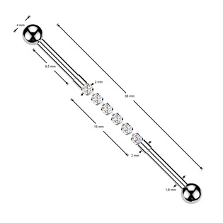 ID01050-GD Zlacený idustrial piercing s kamínky