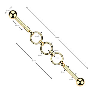 ID01051-GD Zlacený industrial piercing s kroužky