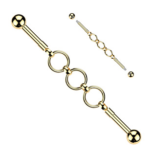 ID01051-GD Zlacený industrial piercing s kroužky