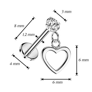 LB1154 Piercing do ucha - labreta se zavěšeným srdíčkem